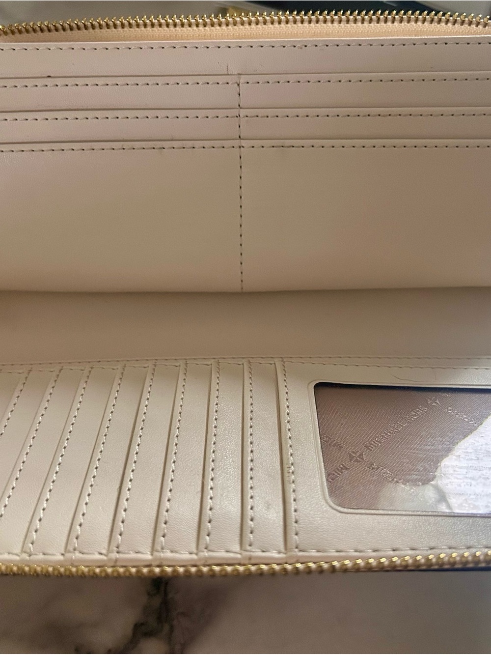 Michael Kors Cream Pebbled Leather Wristlet with Gold Logo - Picture 3 of 4